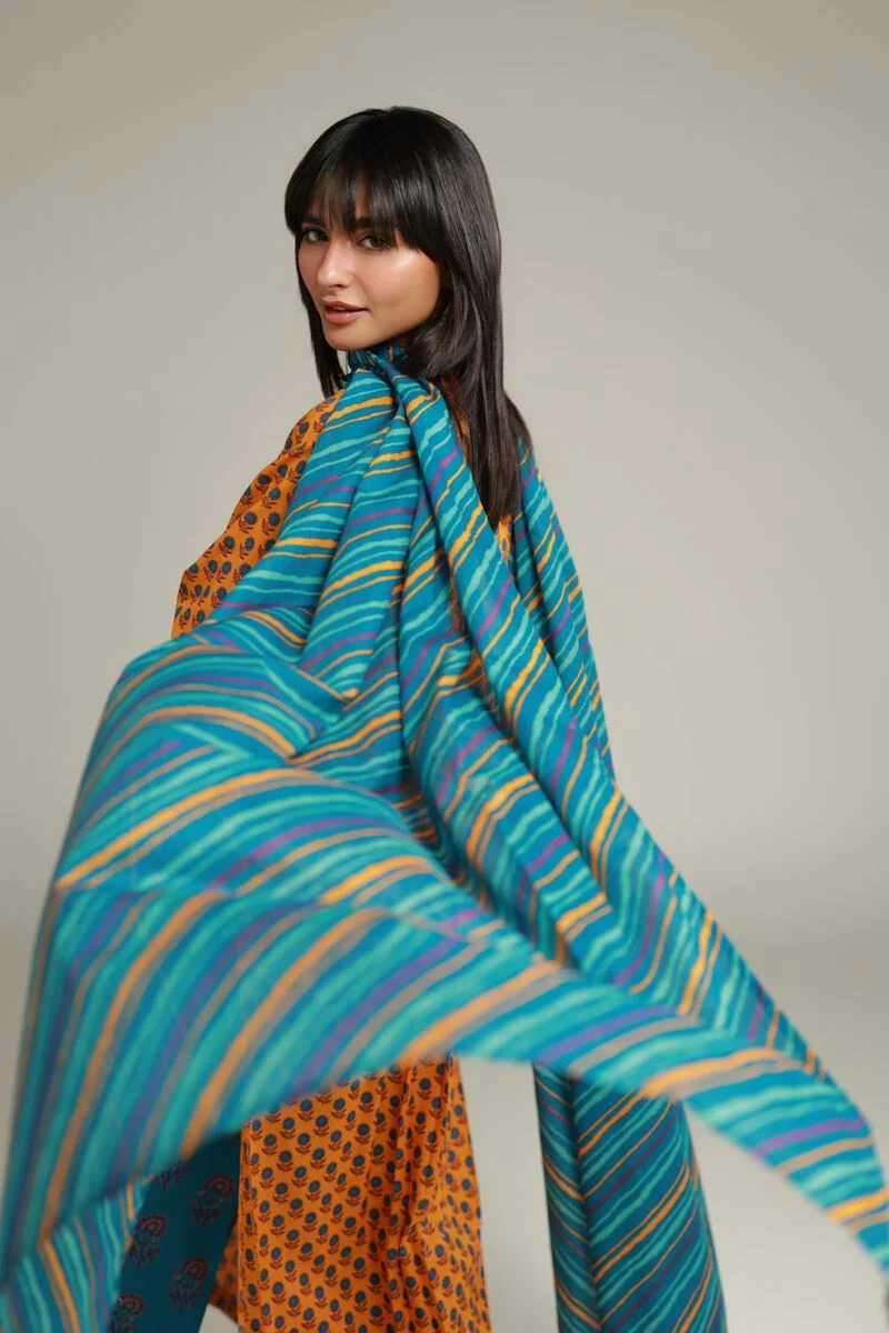 Khaadi Digital Printed Dupatta - Ferozi