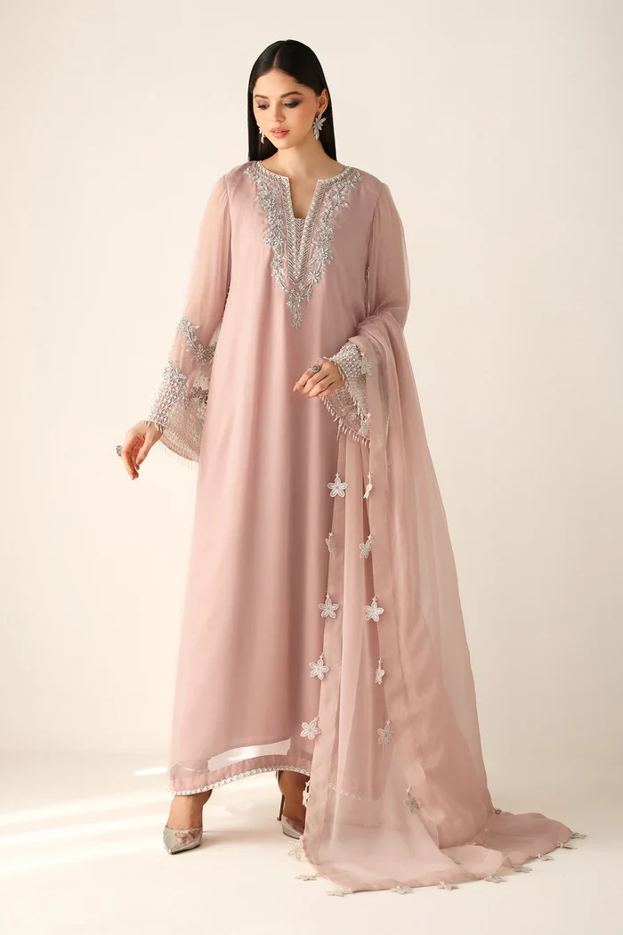 Breakout Chiffon Embroidered Suit - Powder Pink