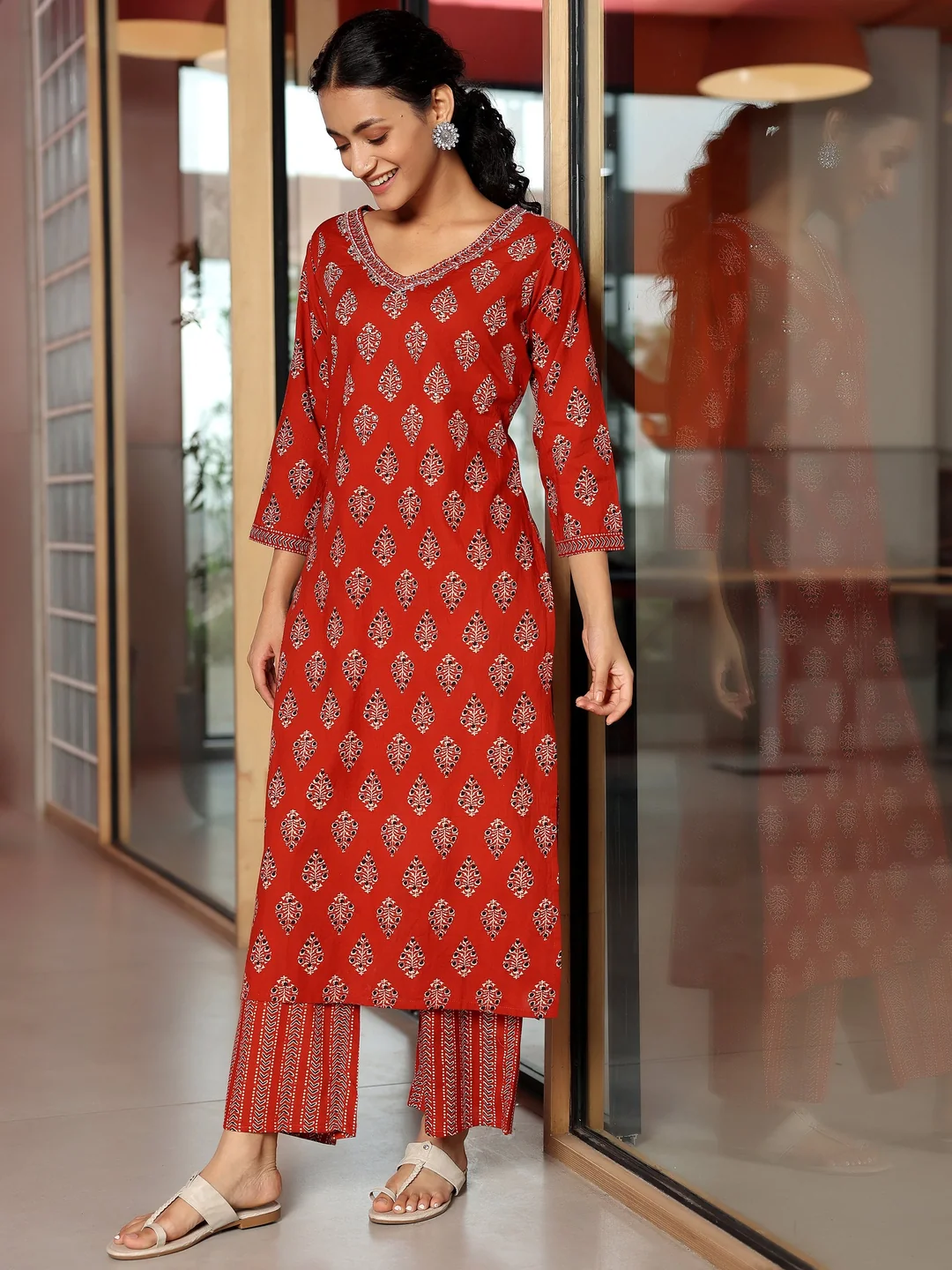 Outfitters Printed Cotton Kurta - Rust