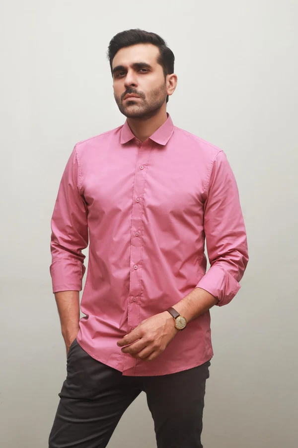 Maria B Casual Cotton Shirt (Men) - Rani Pink