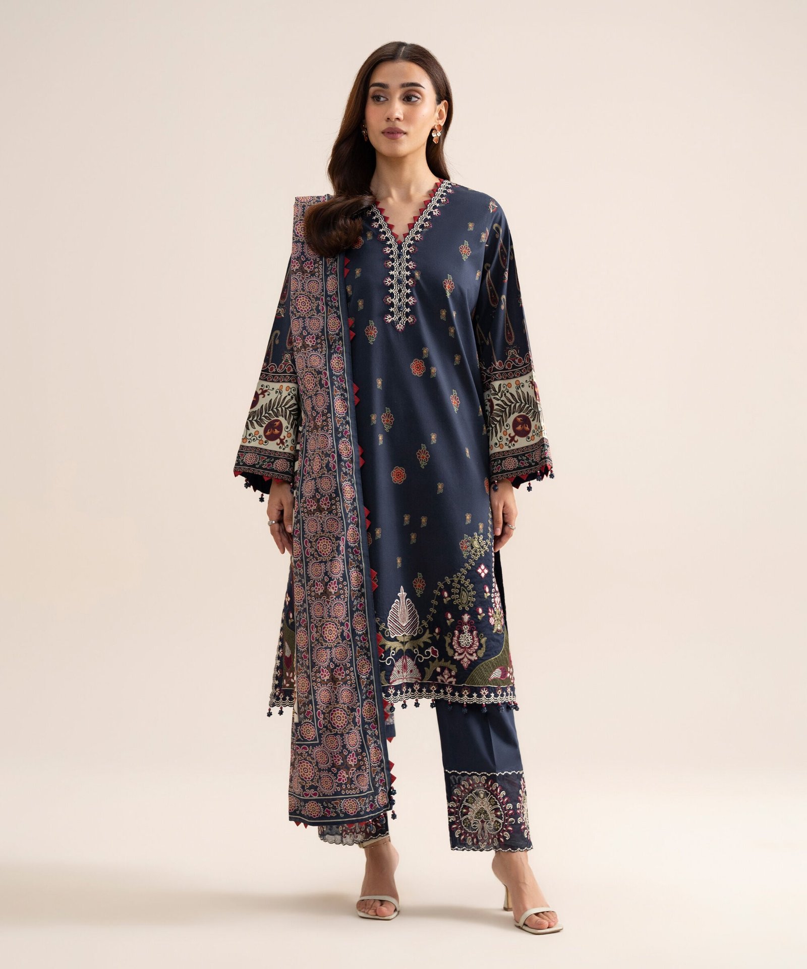 Generation 3-Piece Unstitched Lawn Suit - Navy Blue