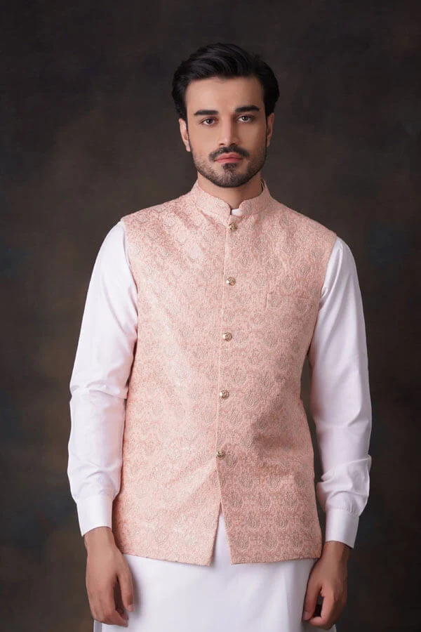 Gul Ahmed Waistcoat (Wedding Wear) - Powder Pink