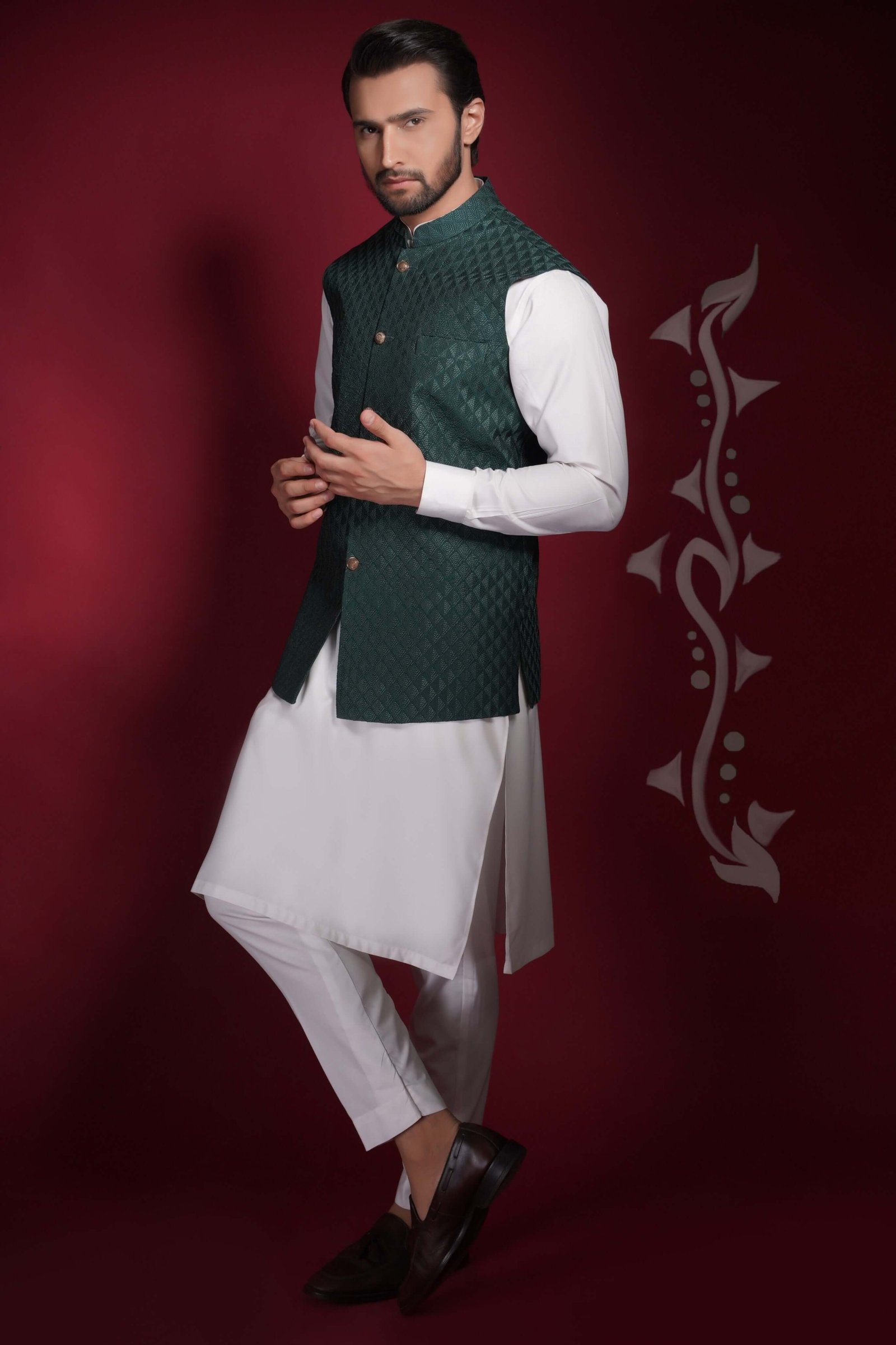 Bonanza Satrangi Waistcoat (Wedding Wear) - Emerald Green