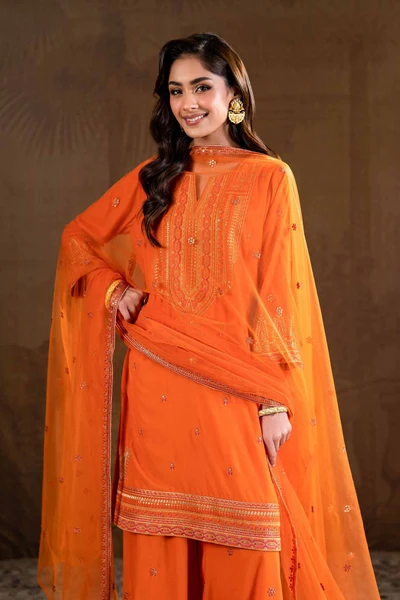 Nishat Linen Velvet Embroidered Shawl - Mustard