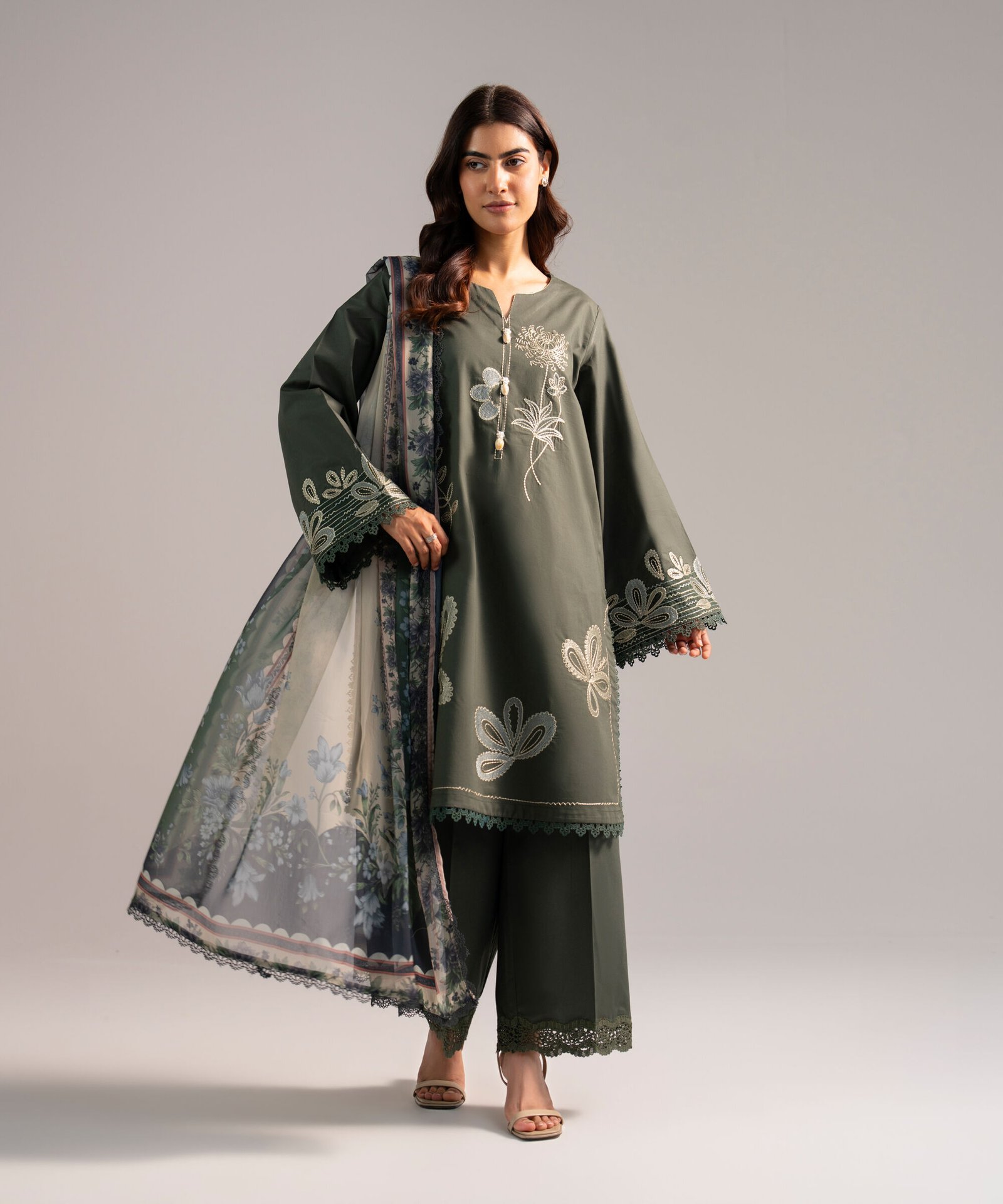Sapphire Digital Printed Dupatta - Grey