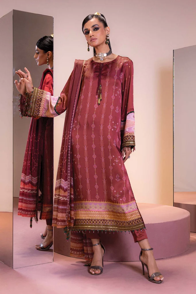 Alkaram Studio Formal 3-Piece Silk Suit - Maroon