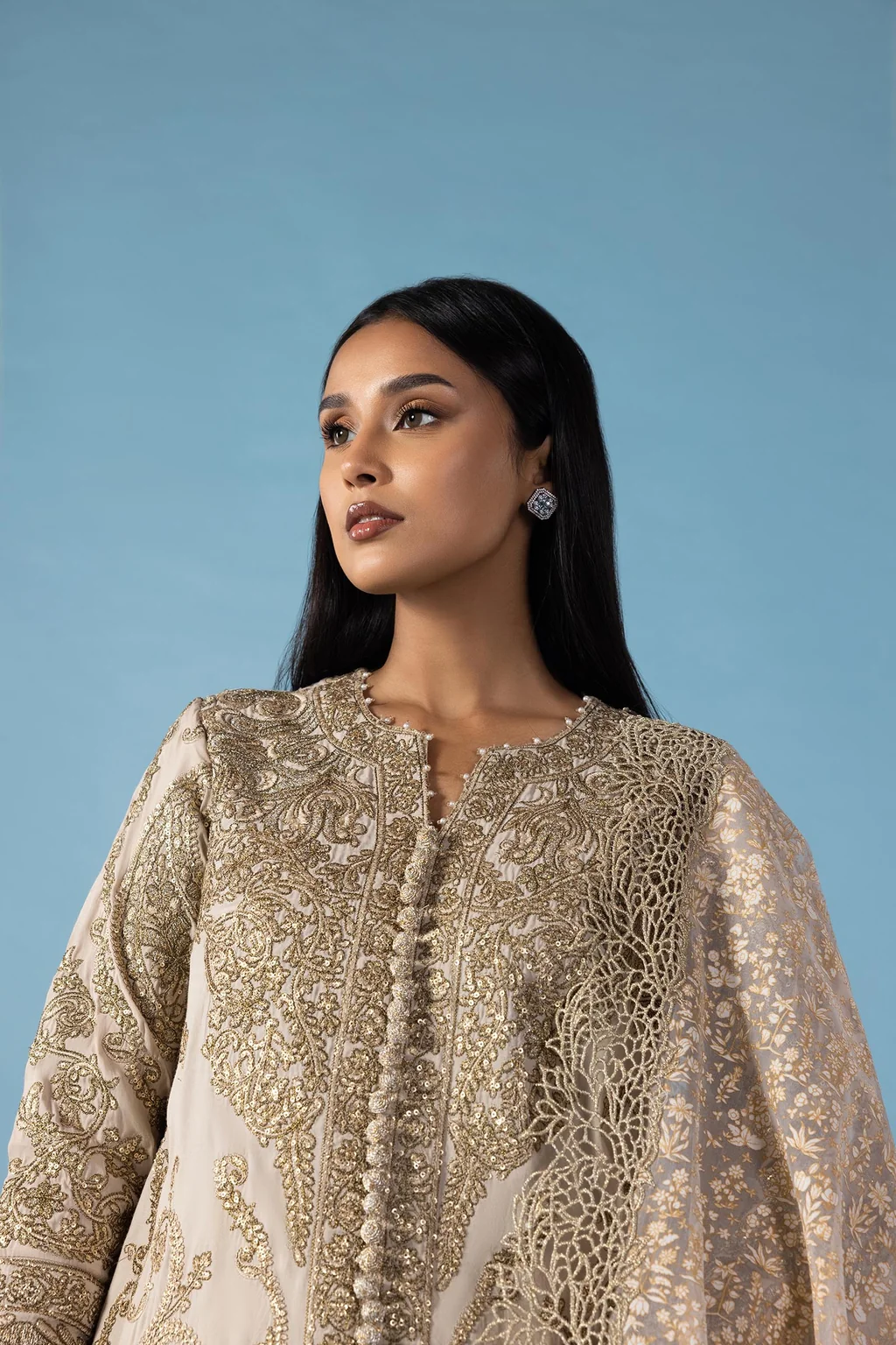 Sana Safinaz Formal 3-Piece Silk Suit - Beige