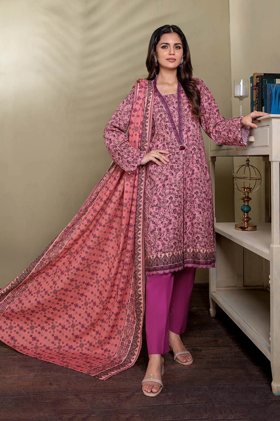 Bonanza Satrangi Printed Cotton Kurta - Rani Pink
