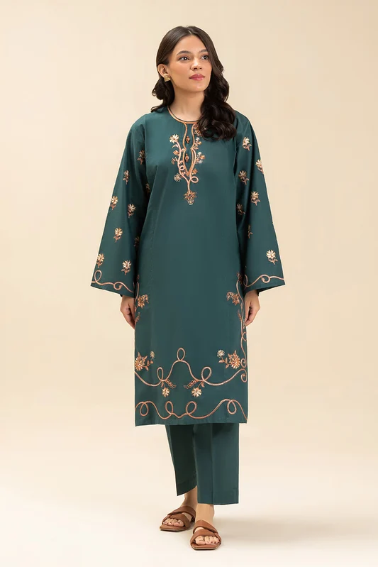 Beechtree Ready-to-Wear Embroidered Kurti - Emerald Green
