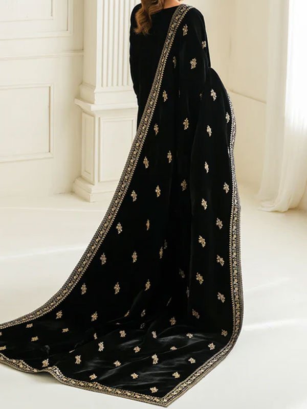 Alkaram Studio Velvet Embroidered Shawl - Black